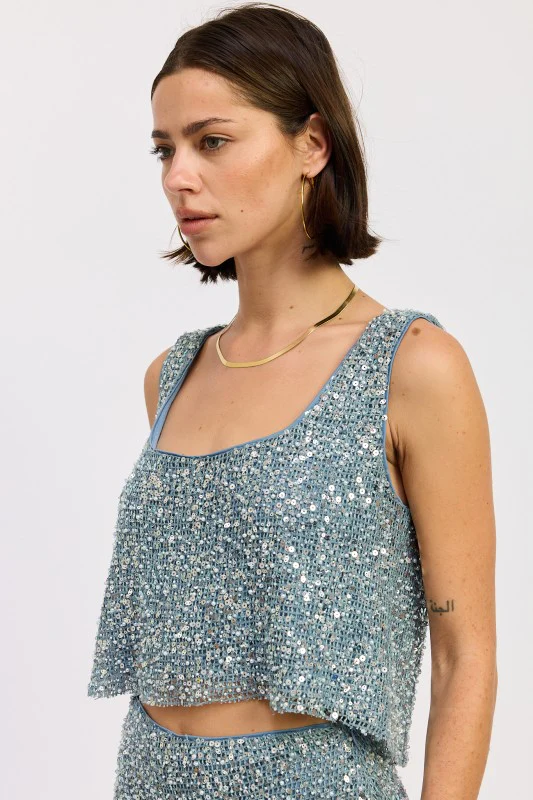 SLEEVELESS SQAURE NECK SEQUIN TOP - Image 13
