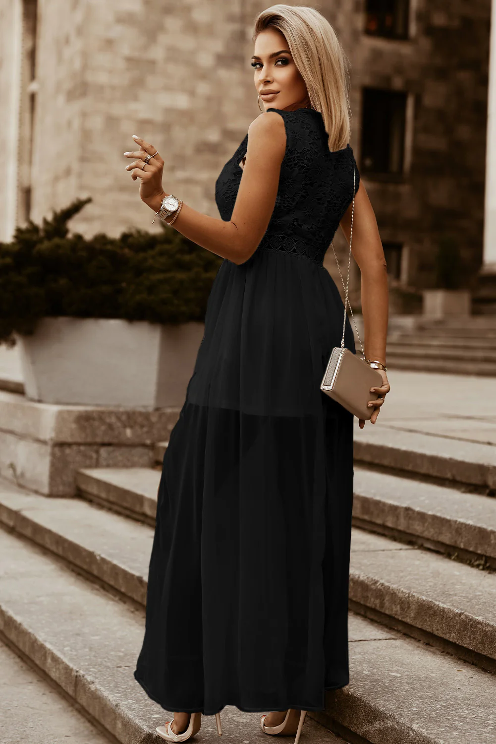 Slit Lace Detail V-Neck Dress - Image 9