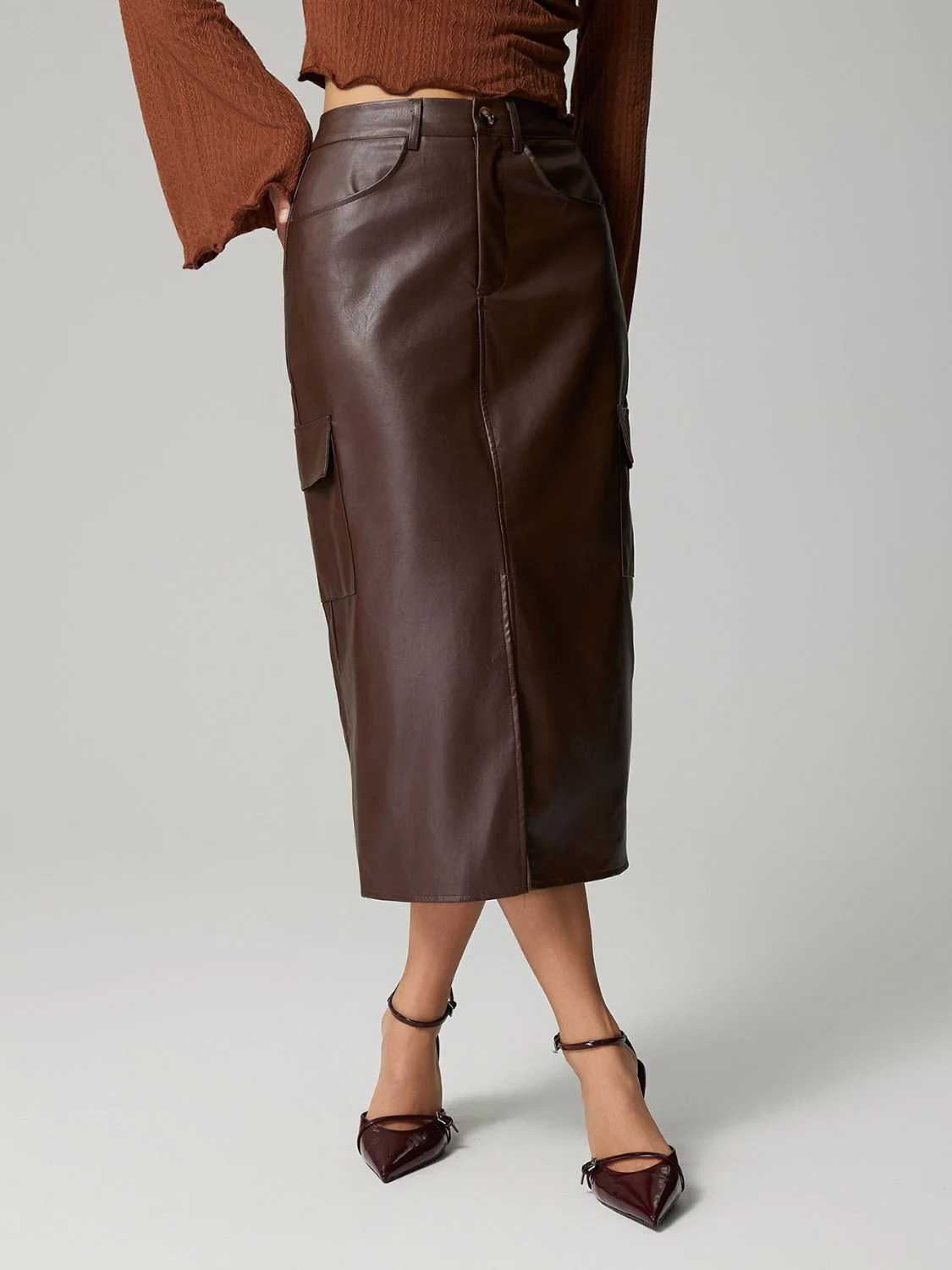 Slit Midi Skirt with Pockets - Image 3