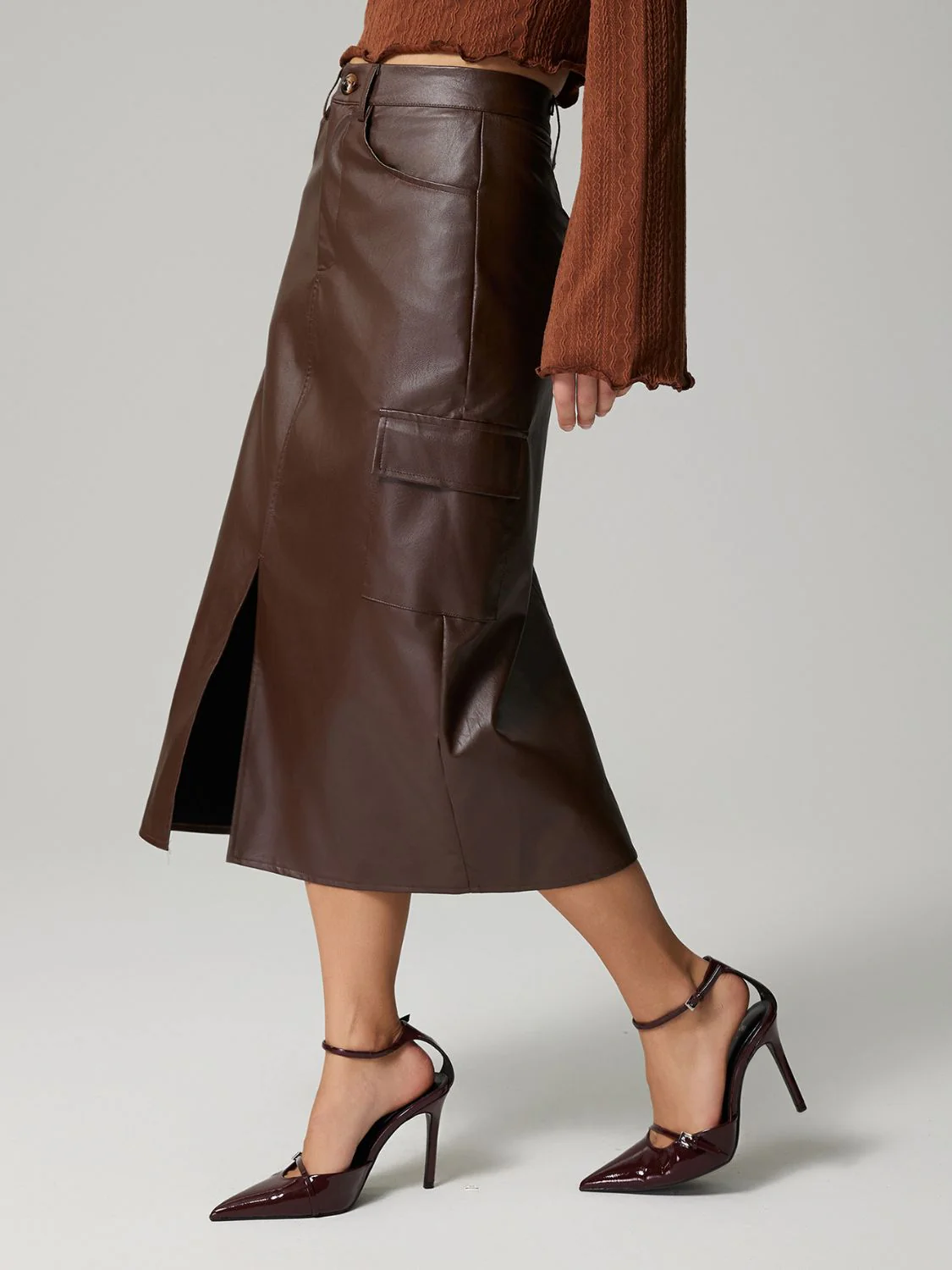Slit Midi Skirt with Pockets - Image 4