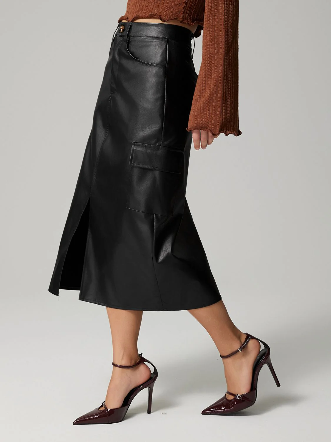 Slit Midi Skirt with Pockets - Image 7