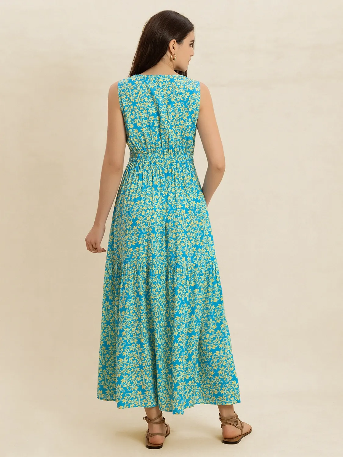 Slit Printed V-Neck Sleeveless Dress - Image 3