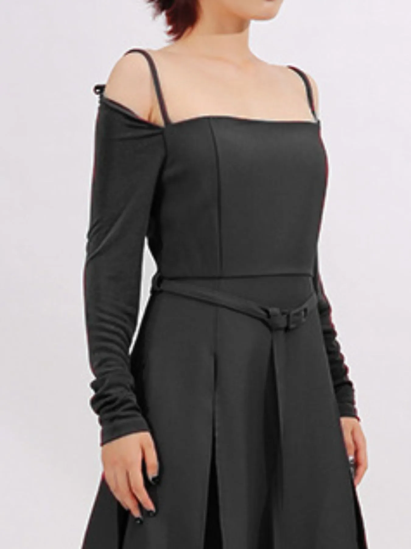 Slit Spaghetti Strap Long Sleeve Dress - Image 12