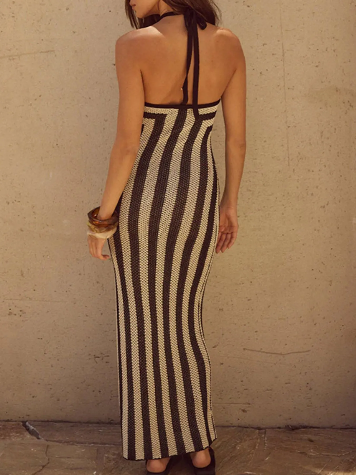 Slit Striped Halter Neck Dress - Image 6
