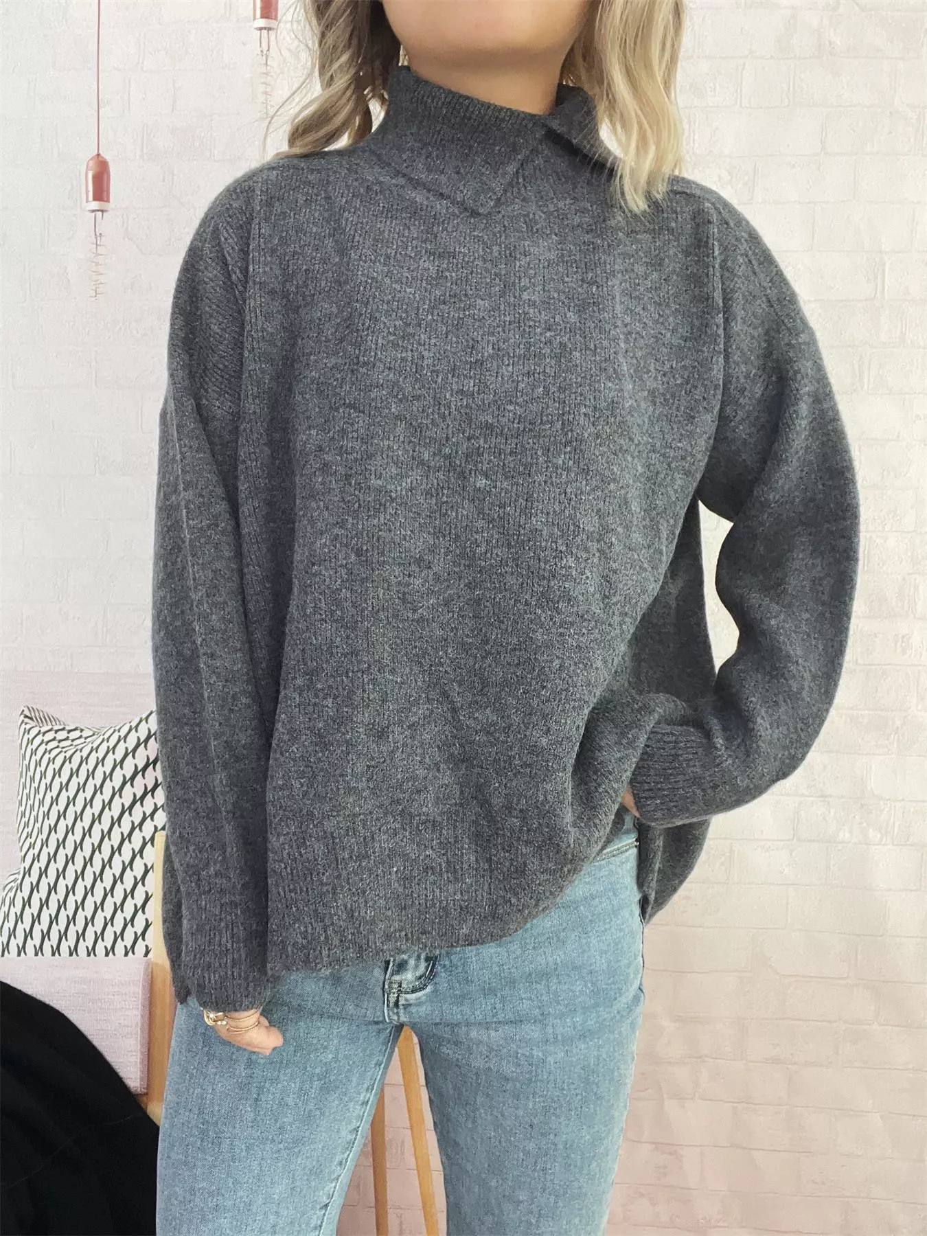 Slit Turtleneck Long Sleeve Sweater - Image 32