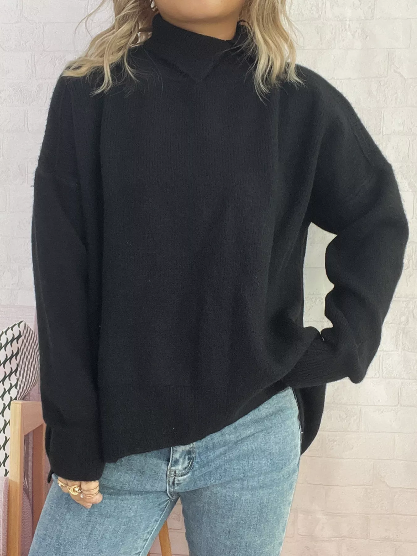 Slit Turtleneck Long Sleeve Sweater - Image 8