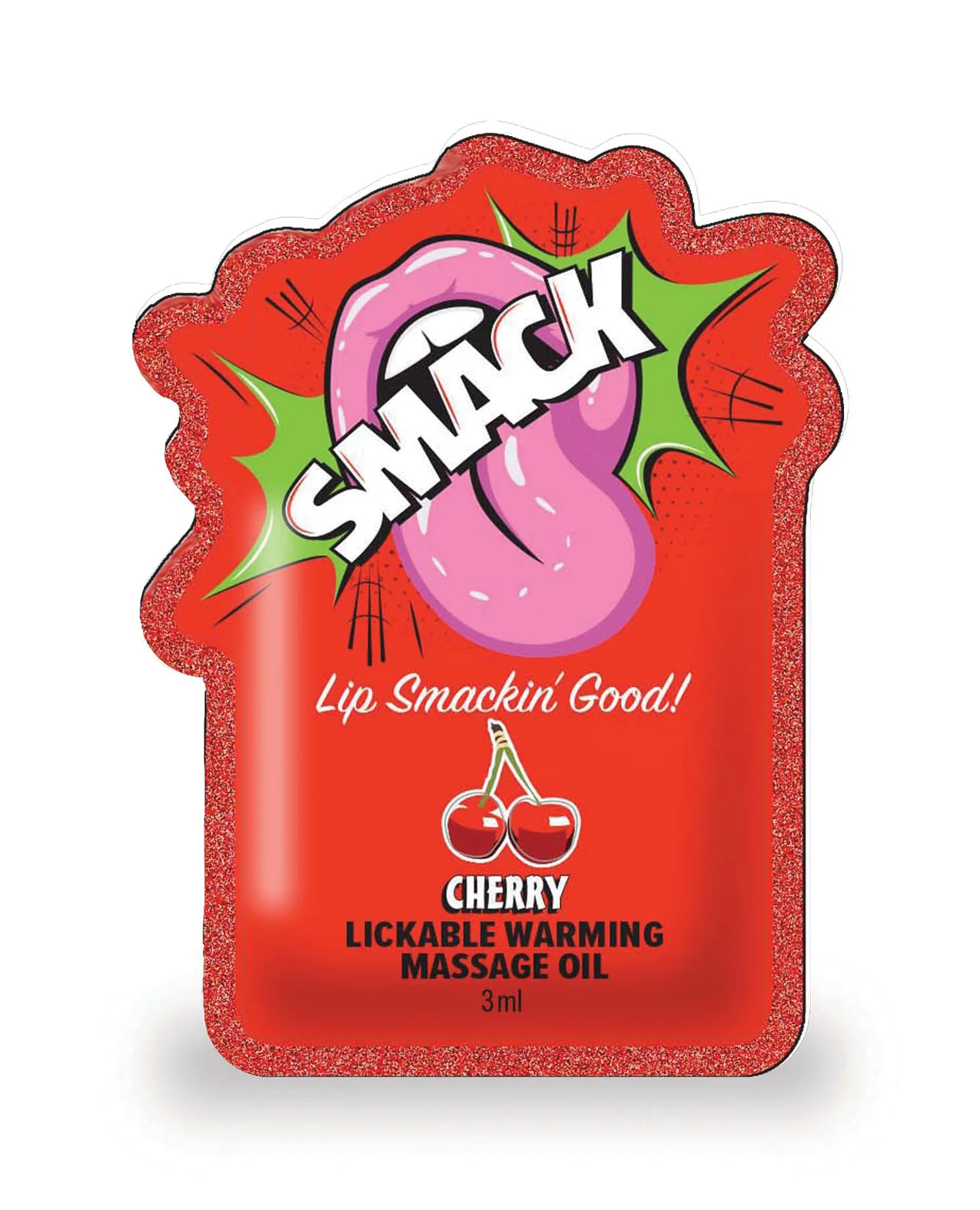 Smack Lickable Warming Massage Oil - Cherry 3 ml pouch - 36 pc Display - Image 2
