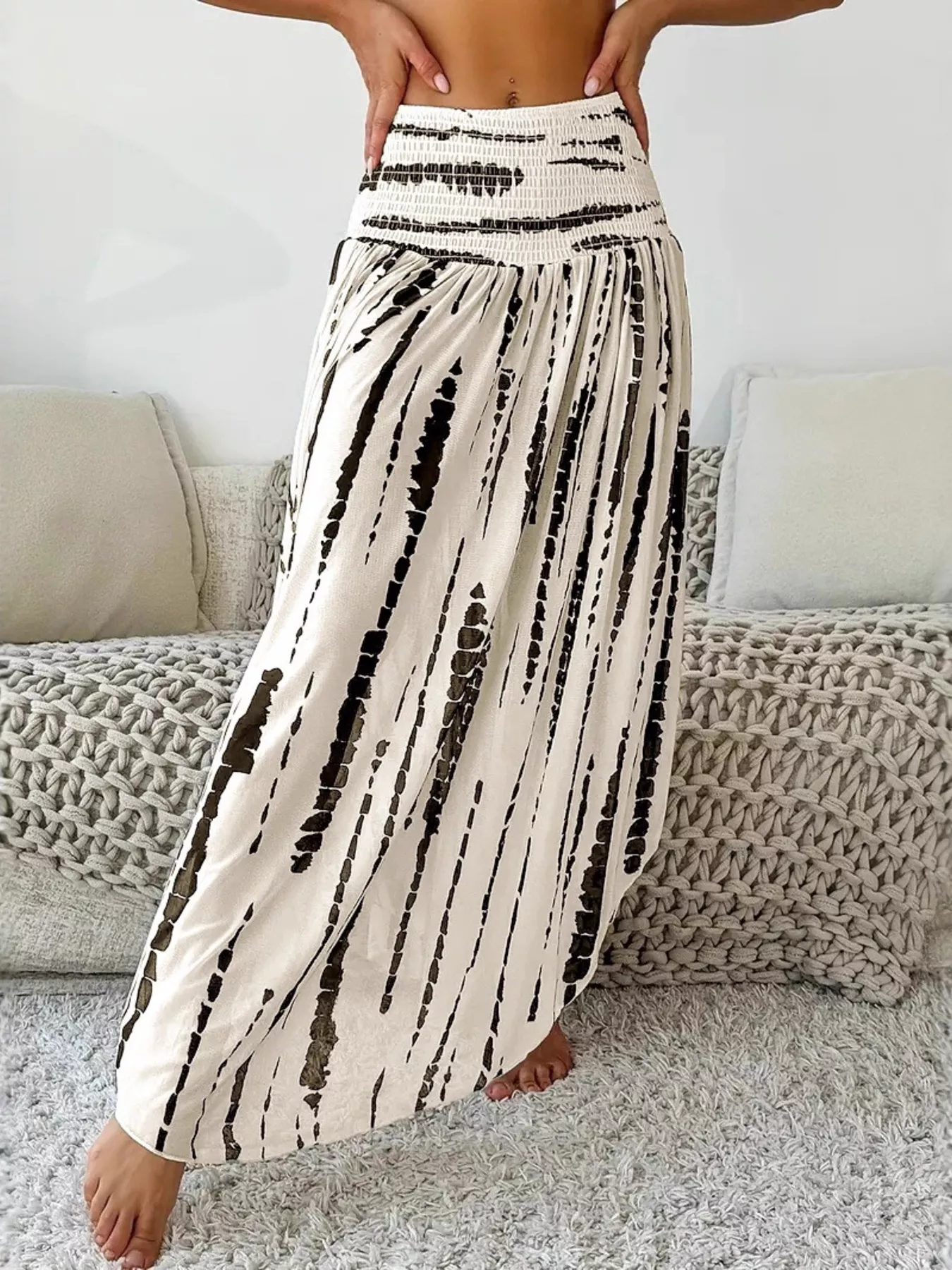 Smocked Asymmetrical Hem Skirt - Image 4