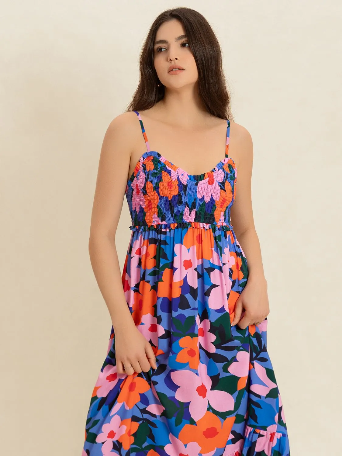 Smocked Back Ruffled Hem Printed Cami Dress - Image 3