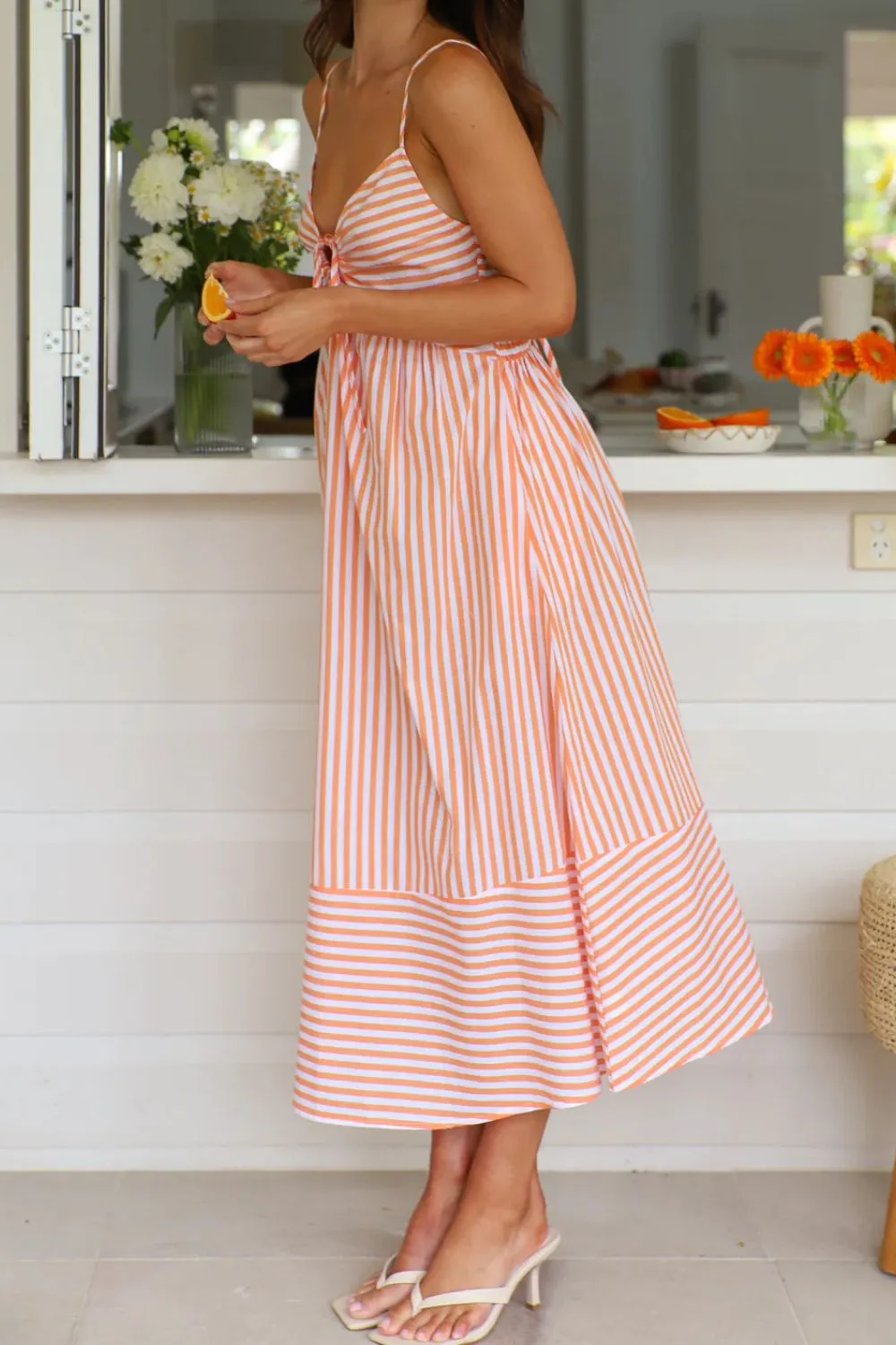Smocked Back Striped Sleeveless Midi Dress - Image 22