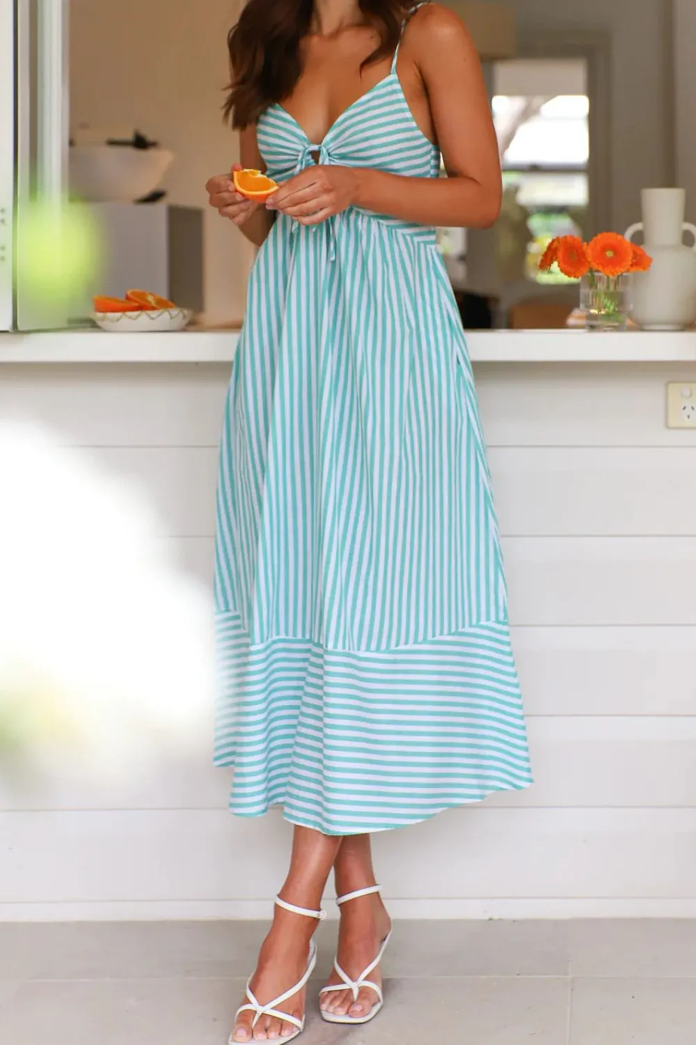 Smocked Back Striped Sleeveless Midi Dress - Image 9