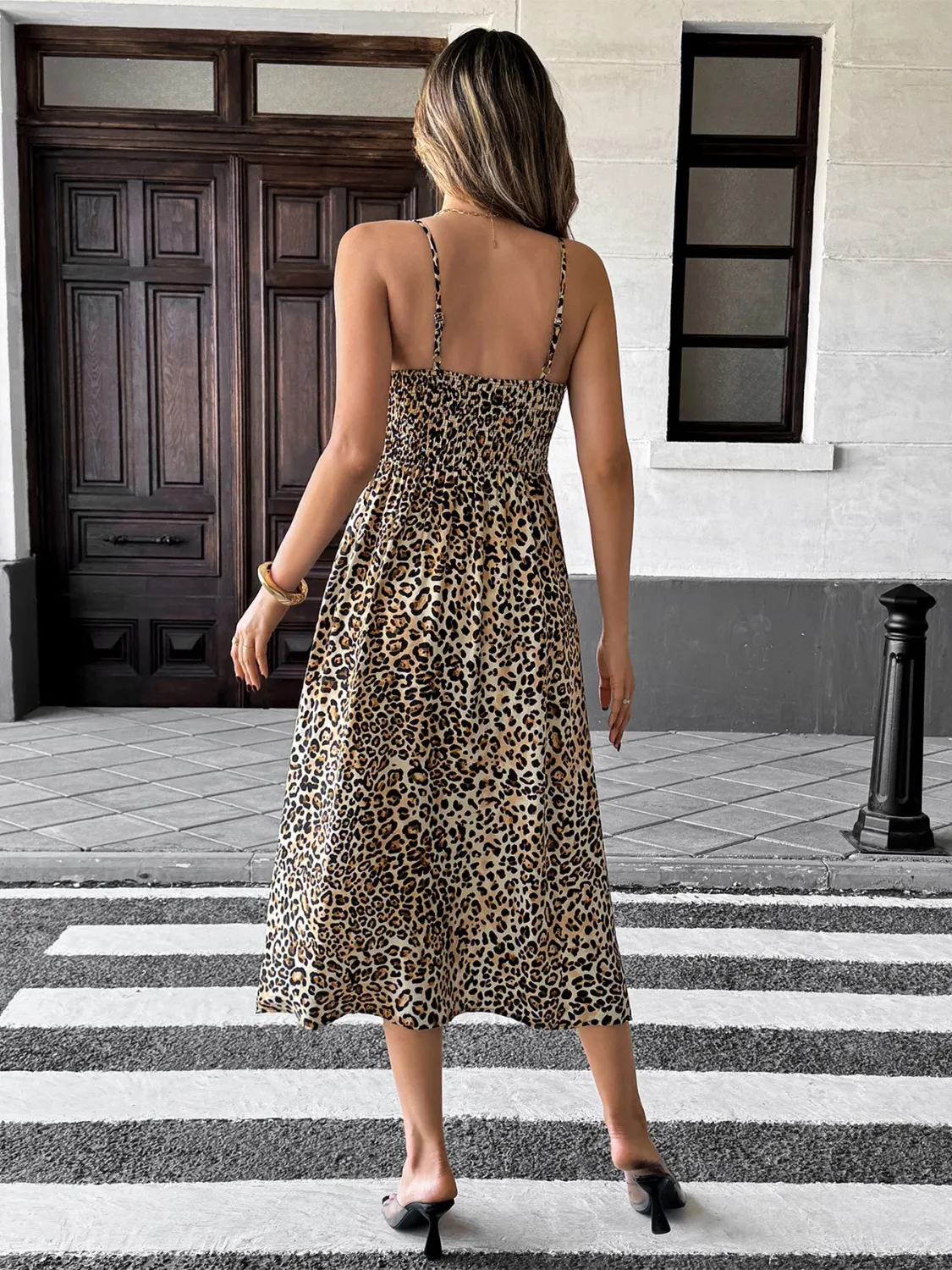 Smocked Leopard Midi Cami Dress - Image 6