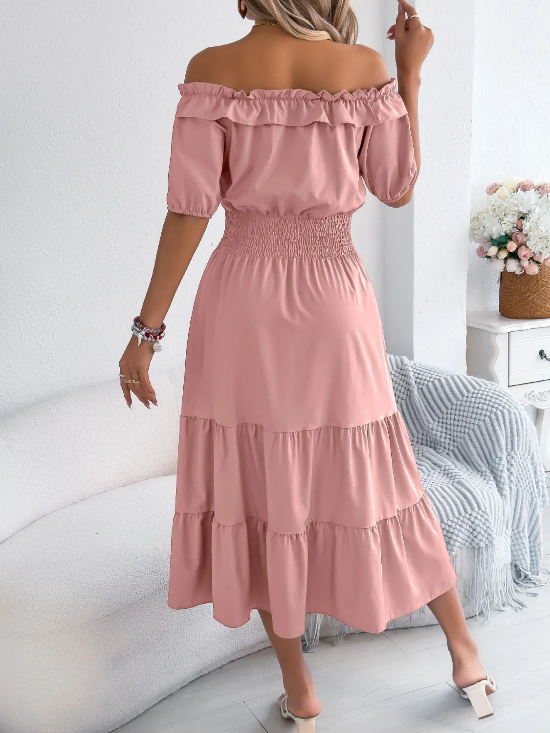 Smocked Off-Shoulder Tiered Dress - Image 5