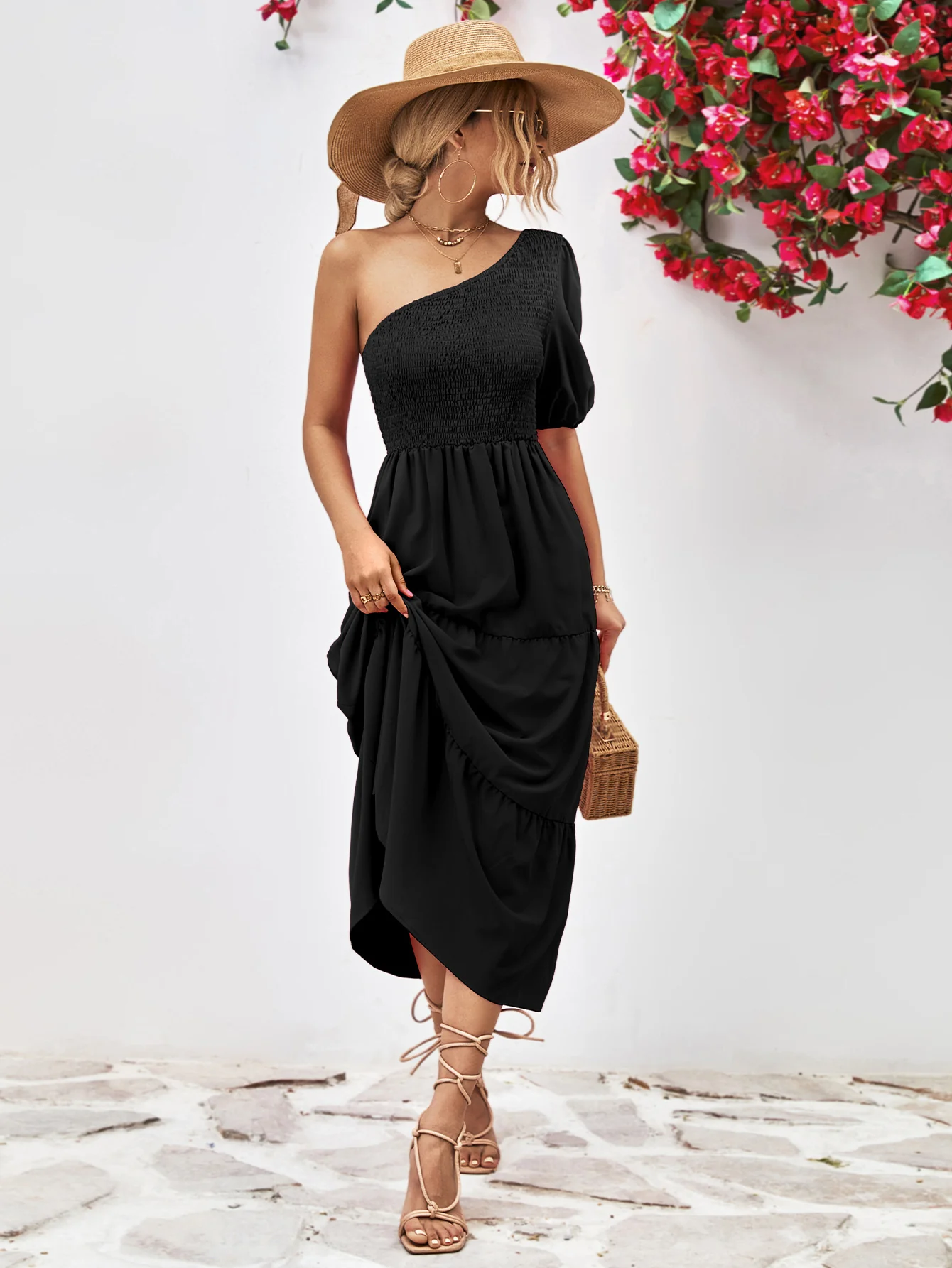 Smocked One-Shoulder Midi Dress - Image 7