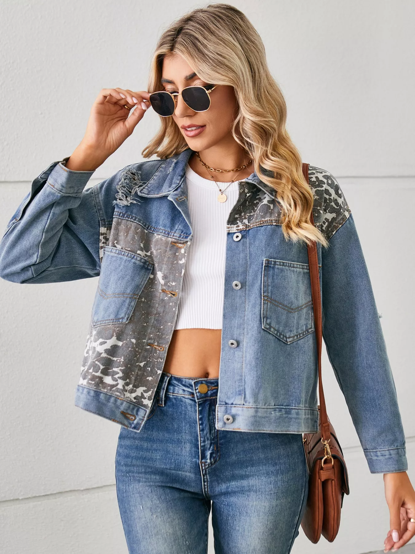 Snake Print Button Up Denim Jacket - Image 10