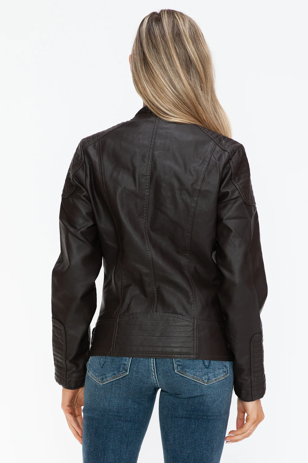 Snobbish Faux Leather Biker Jacket with Side Zip Pockets - Image 2