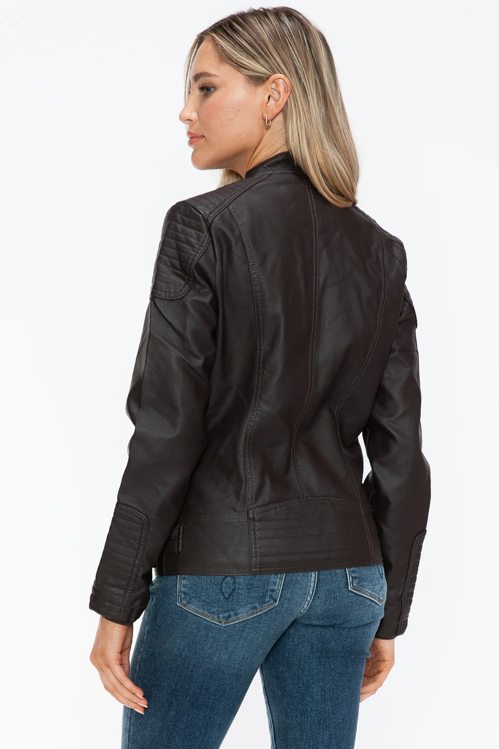 Snobbish Faux Leather Biker Jacket with Side Zip Pockets - Image 3