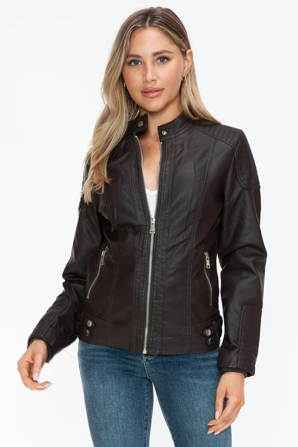 Snobbish Faux Leather Biker Jacket with Side Zip Pockets - Image 7
