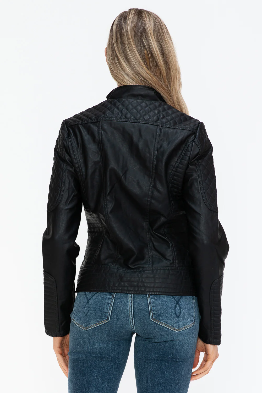 Snobbish Faux Leather Zip Up Mock Neck Jacket - Image 2
