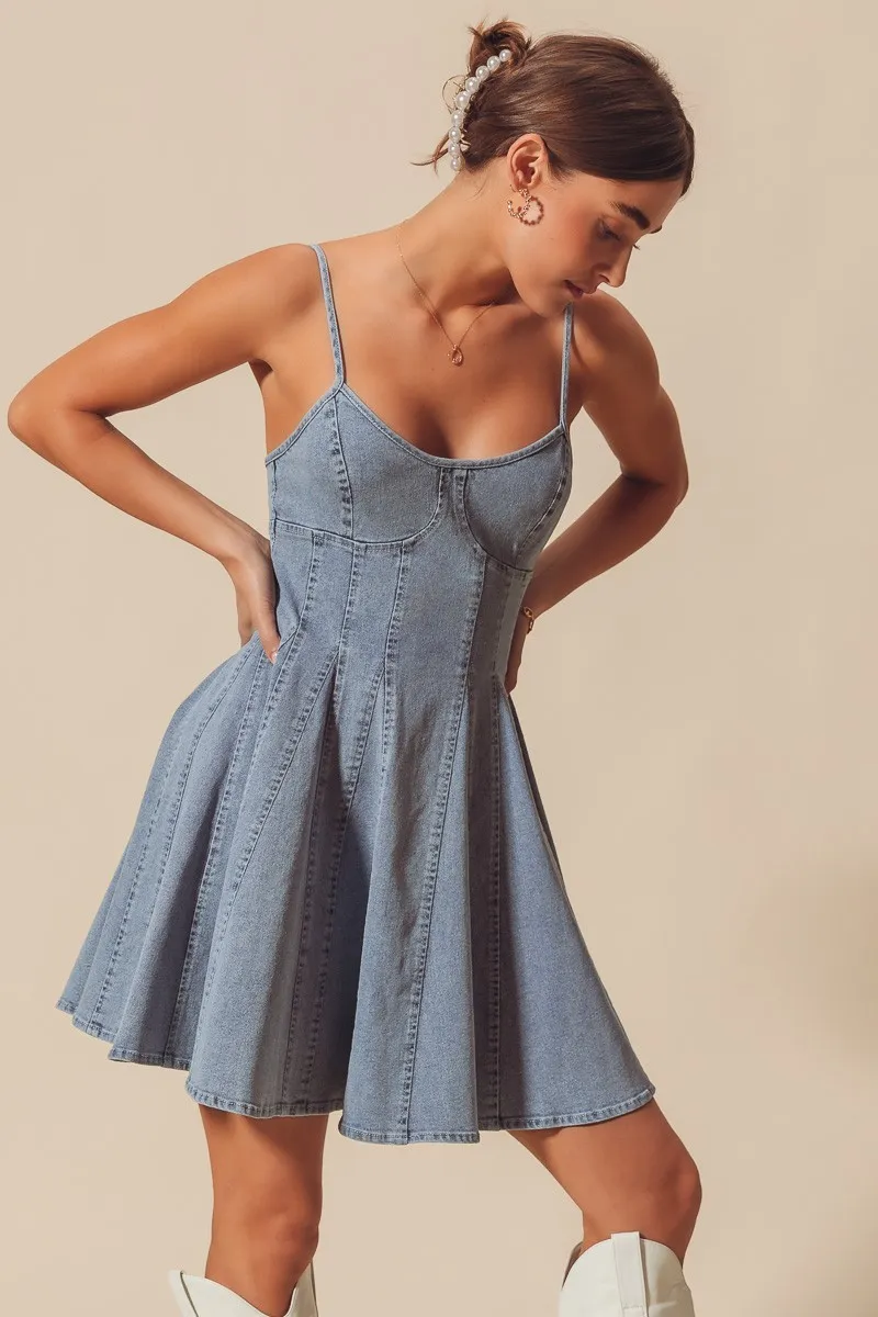 SO ME A Line Fit and Flare Denim Mini Dress - Image 10