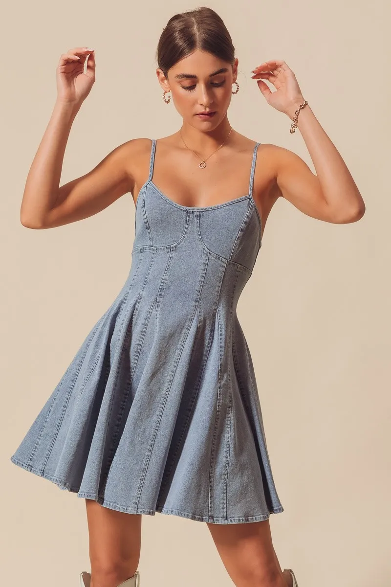 SO ME A Line Fit and Flare Denim Mini Dress - Image 4