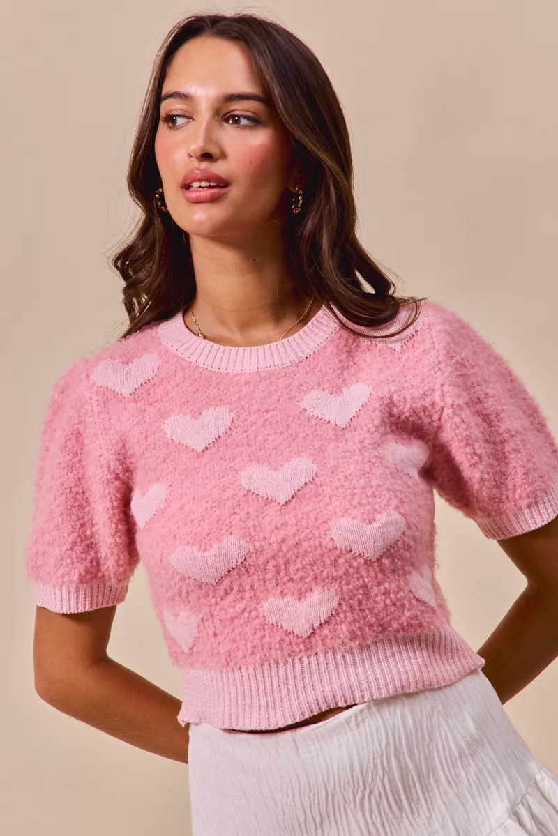 SO ME All Over Heart Valentine Cropped Sweater - Image 5