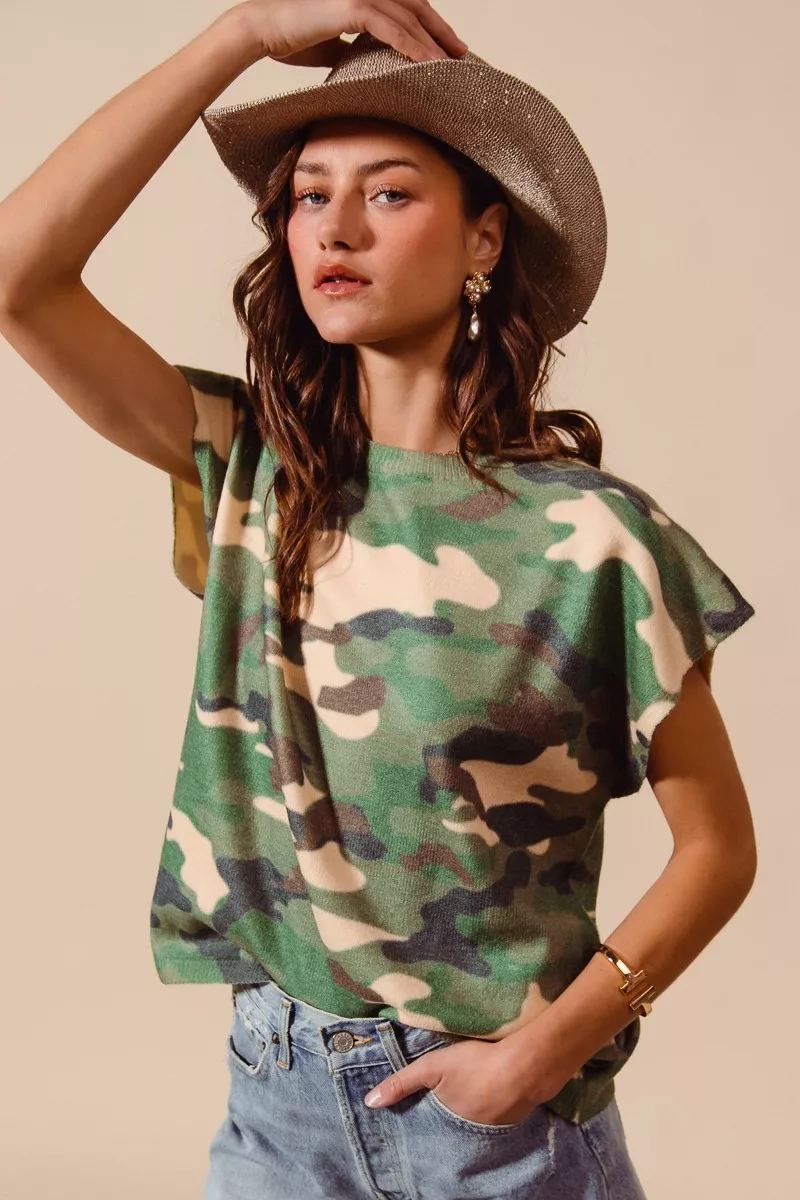 SO ME Camouflage Print Dolman Soft Sweater Top - Image 6