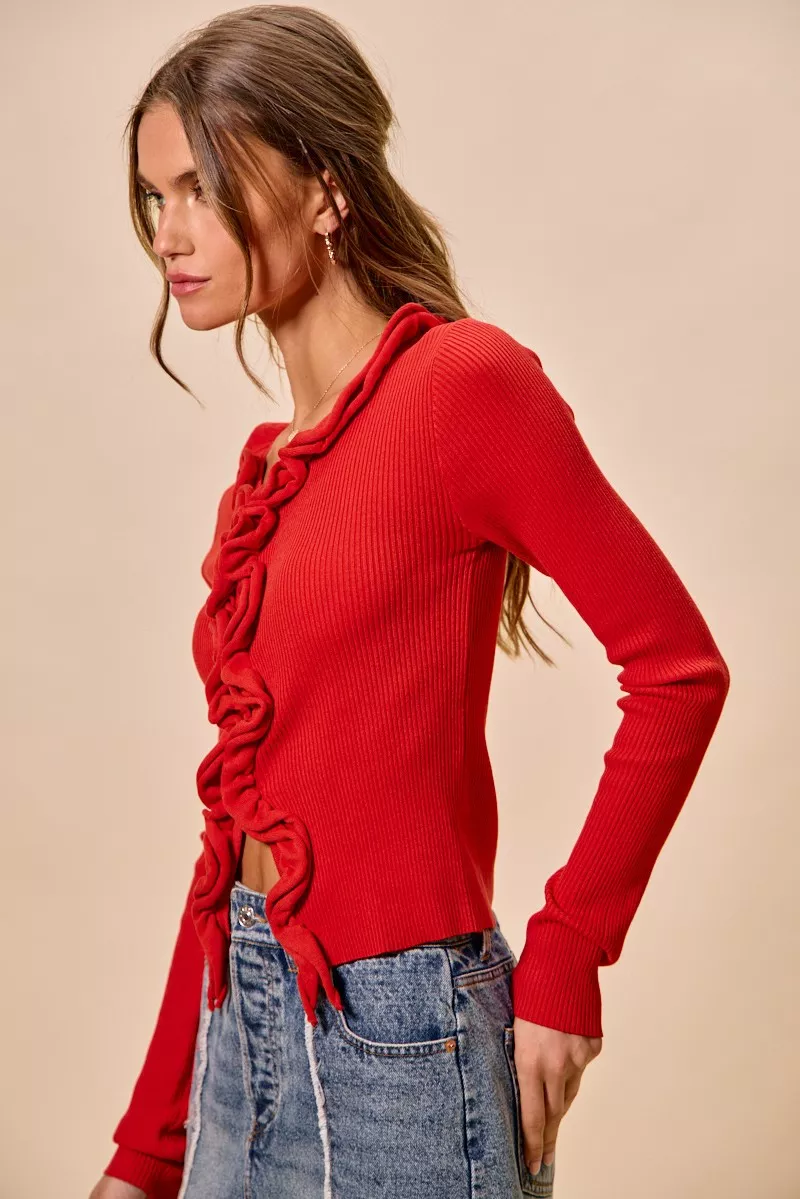 SO ME Cascade Ruffle Ribbed Sweater Cardgian - Image 8