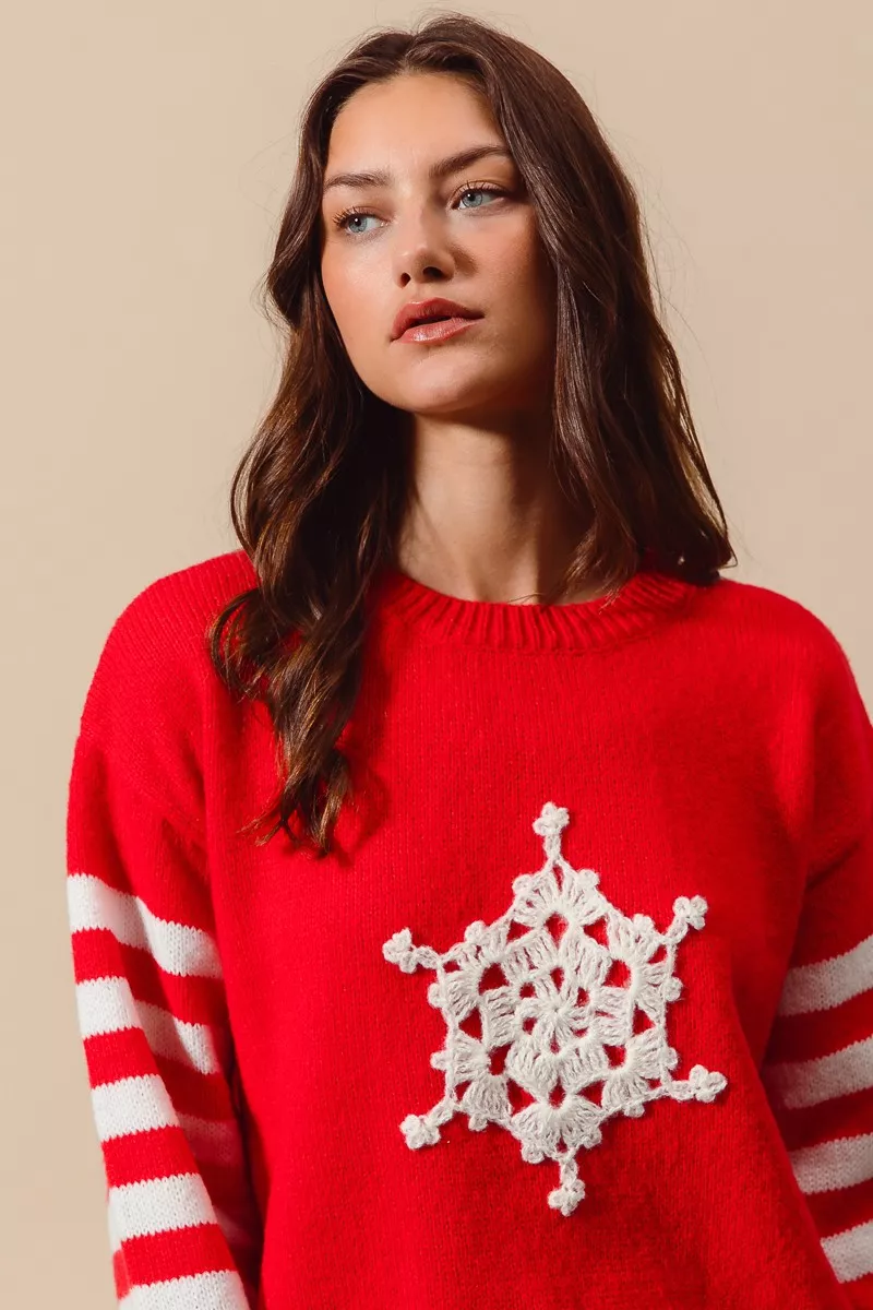 SO ME Christmas Snowflake Crochet Embellished Sweater - Image 6