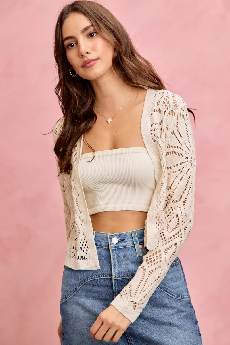 SO ME Crochet Knit Long Sleeves Cardigan Sweater - Image 8