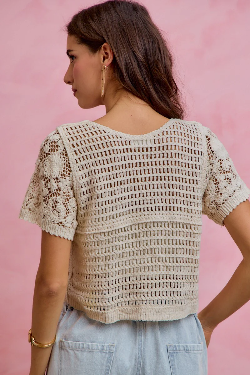 SO ME Floral Crochet Lace Button Down Cardigan - Image 3
