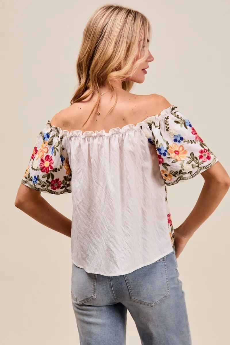 SO ME Floral Embroidered Two Way Off The Shoulder Blouse - Image 2