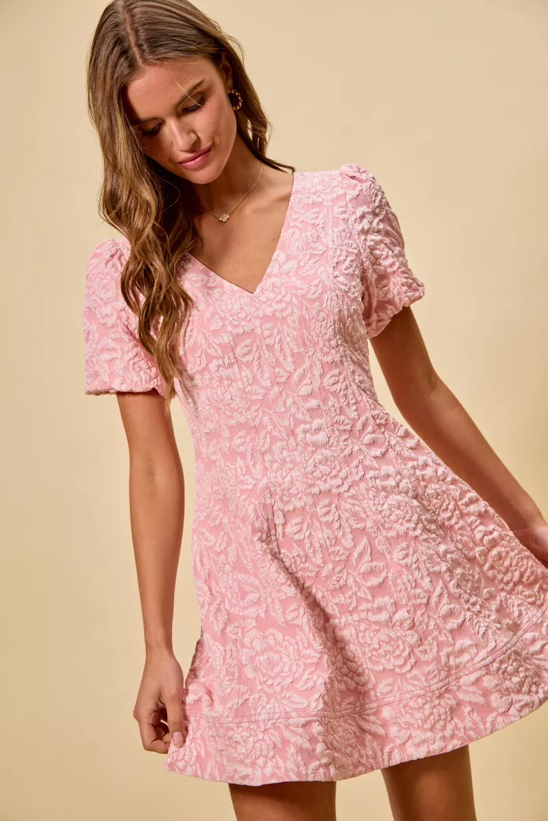 SO ME Floral Jacquard Fit And Flare Daily Mini Dress - Image 3