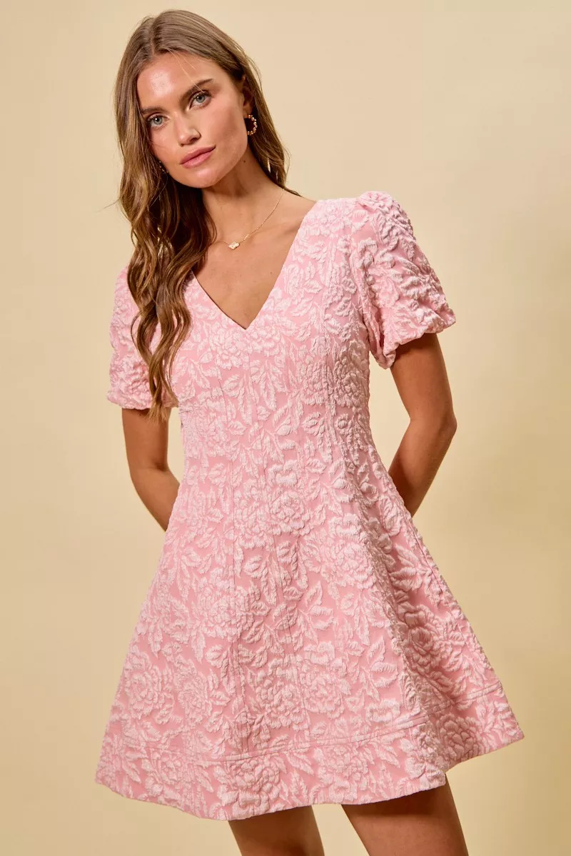 SO ME Floral Jacquard Fit And Flare Daily Mini Dress - Image 4
