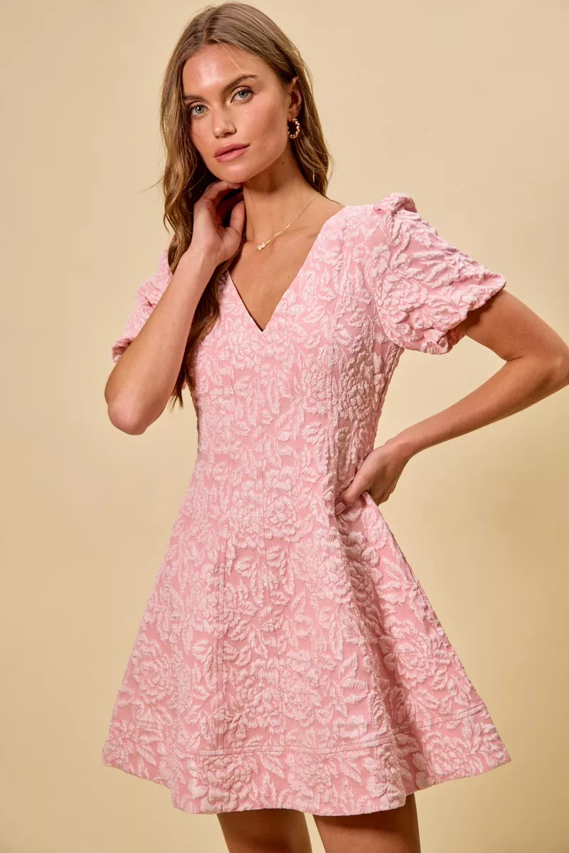SO ME Floral Jacquard Fit And Flare Daily Mini Dress - Image 5