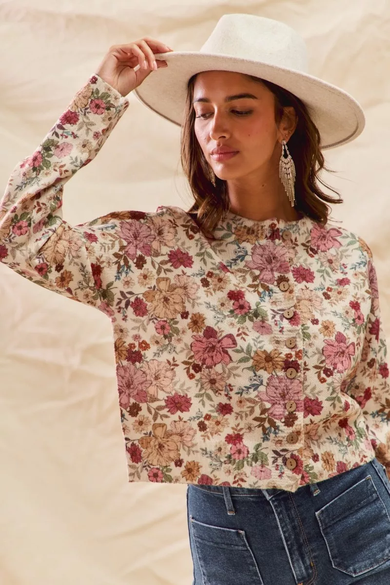 SO ME Floral Print Button Front Sweater Cardigan - Image 10