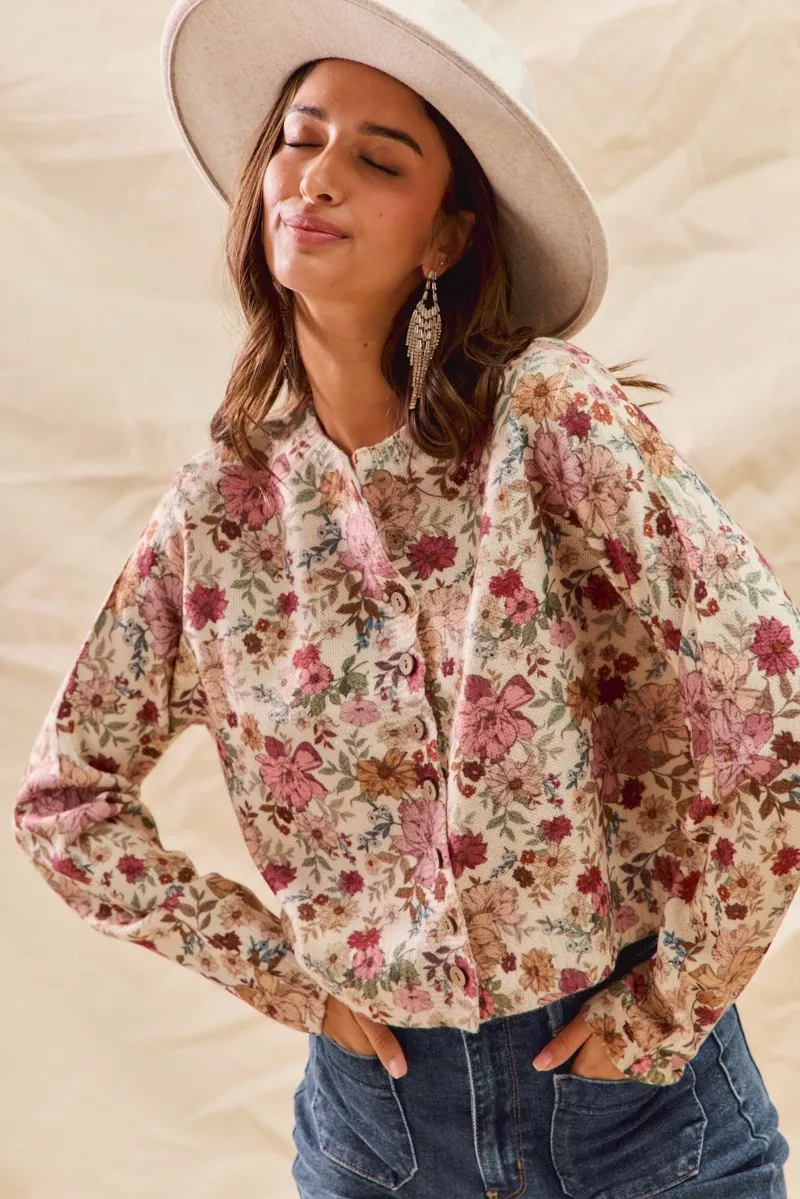 SO ME Floral Print Button Front Sweater Cardigan - Image 9