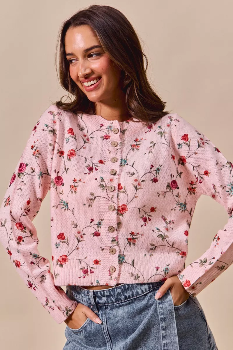 SO ME Floral Print Button Front Sweater Cardigan Top - Image 9