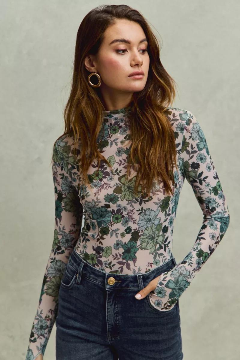 SO ME Floral Print Mesh Knit Long Sleeves Top - Image 7