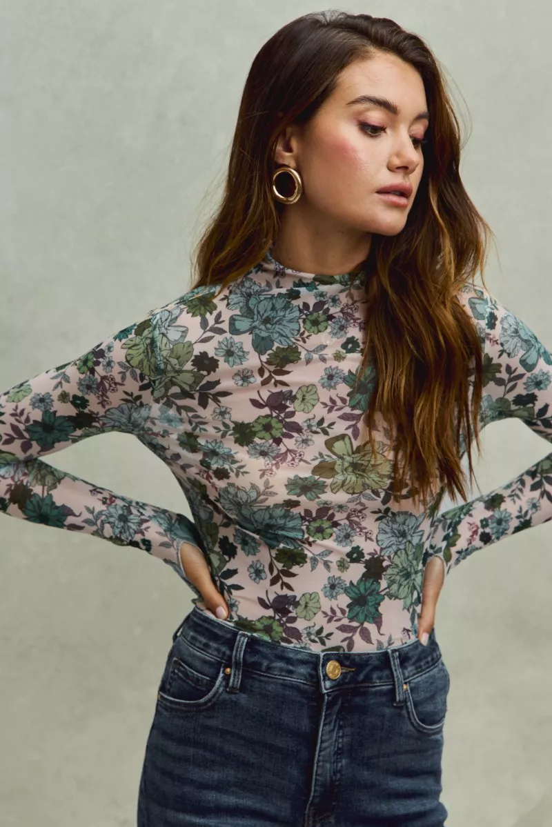 SO ME Floral Print Mesh Knit Long Sleeves Top - Image 9