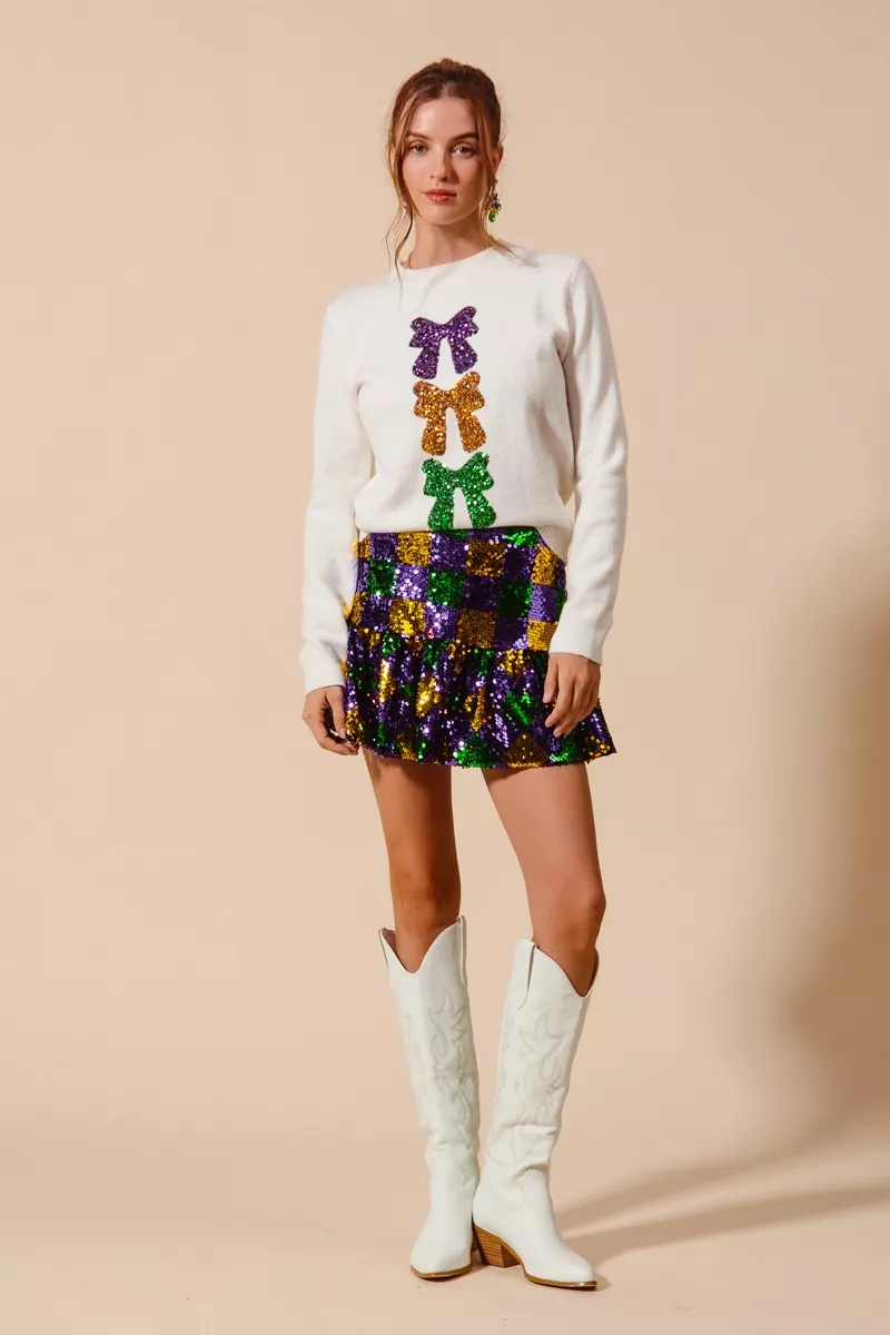 SO ME Mardi Gras Checker Sequins Mini Skirt - Image 7