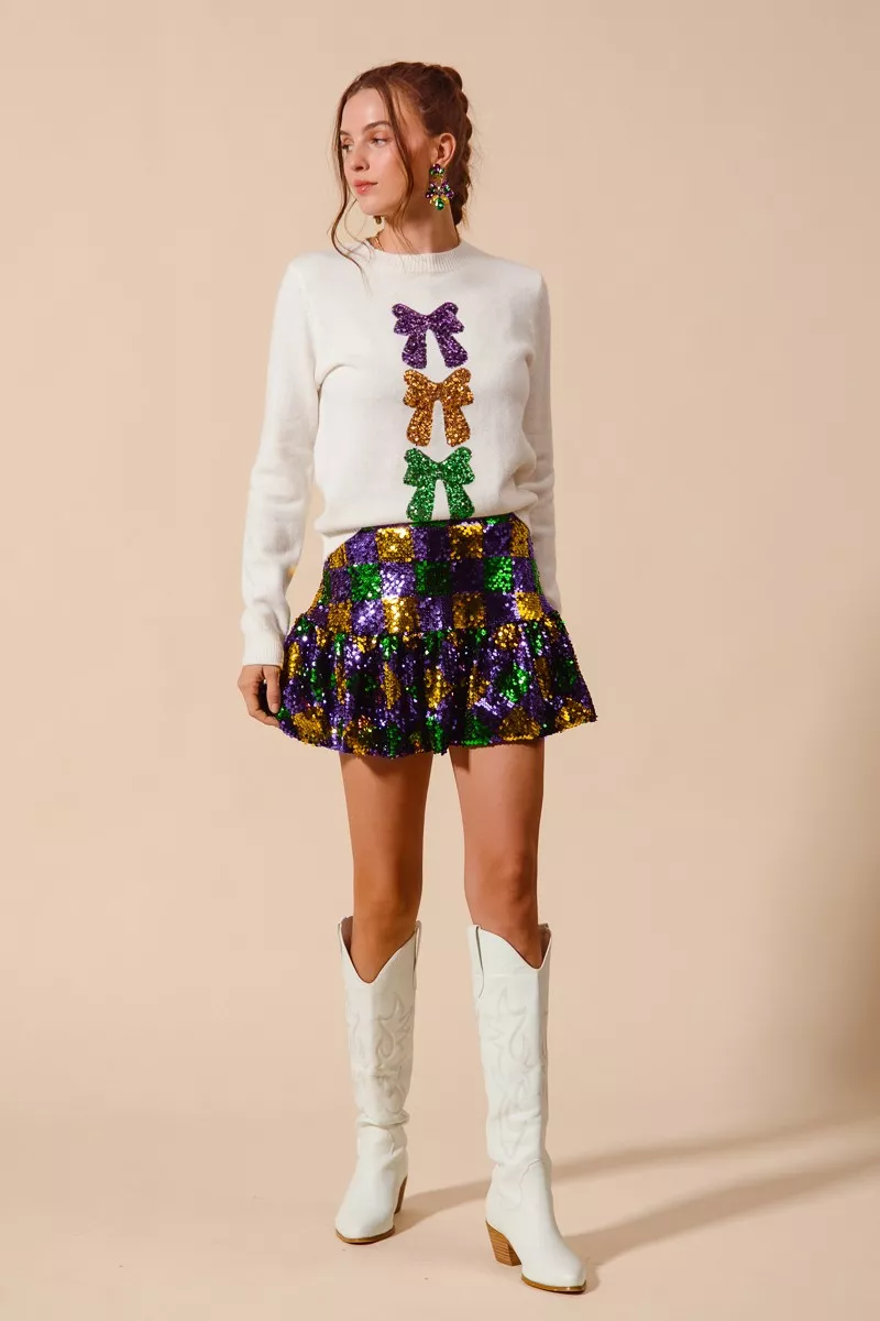 SO ME Mardi Gras Checker Sequins Mini Skirt - Image 8