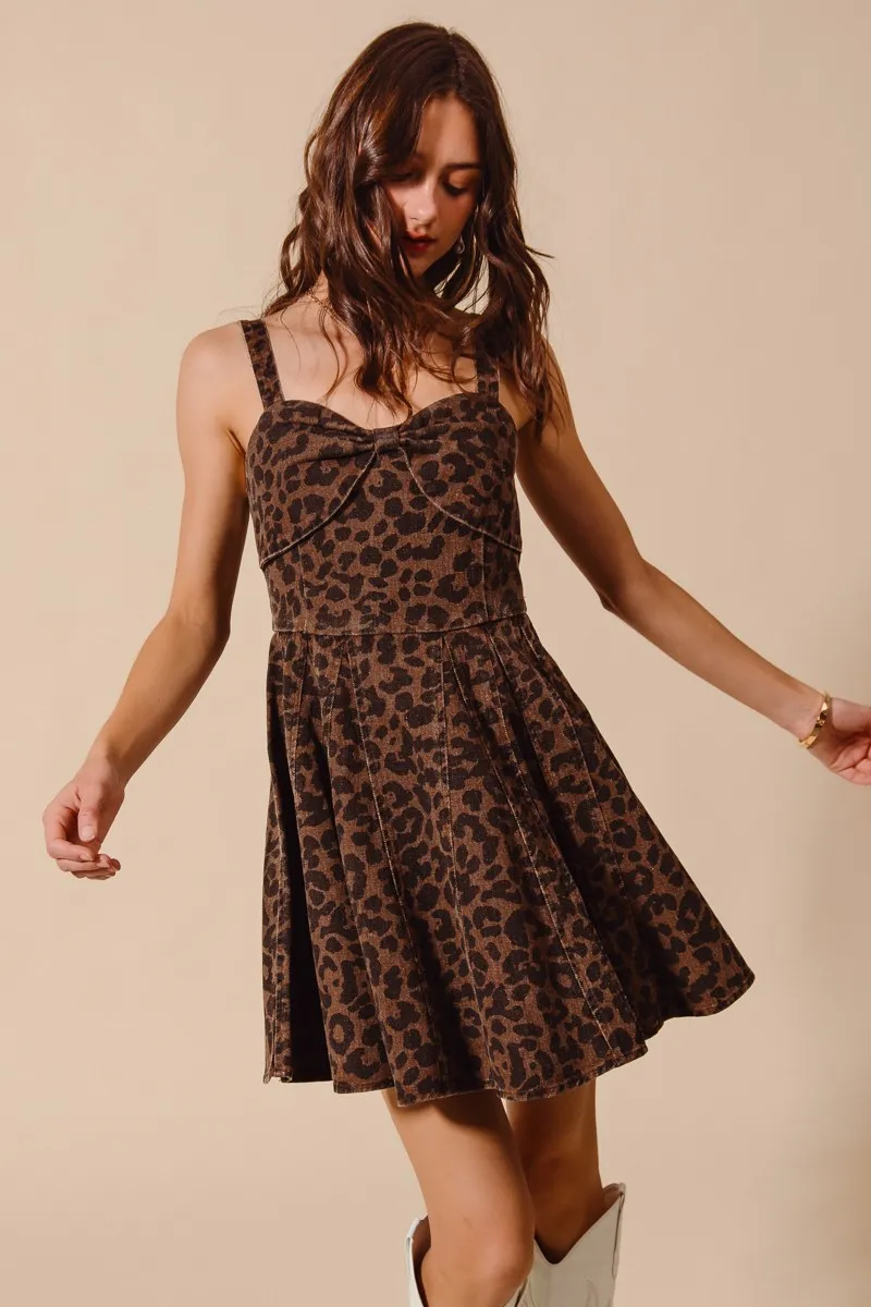 SO ME Mineral Washed Leopard Flare Cami Dress - Image 3