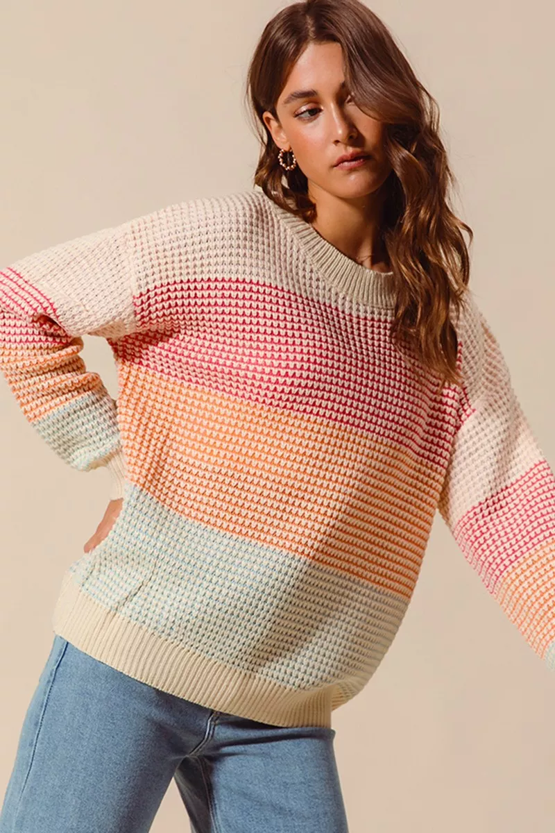 SO ME Multi Color Block Long Sleeve Sweater - Image 2
