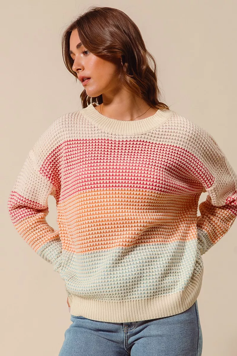 SO ME Multi Color Block Long Sleeve Sweater - Image 6
