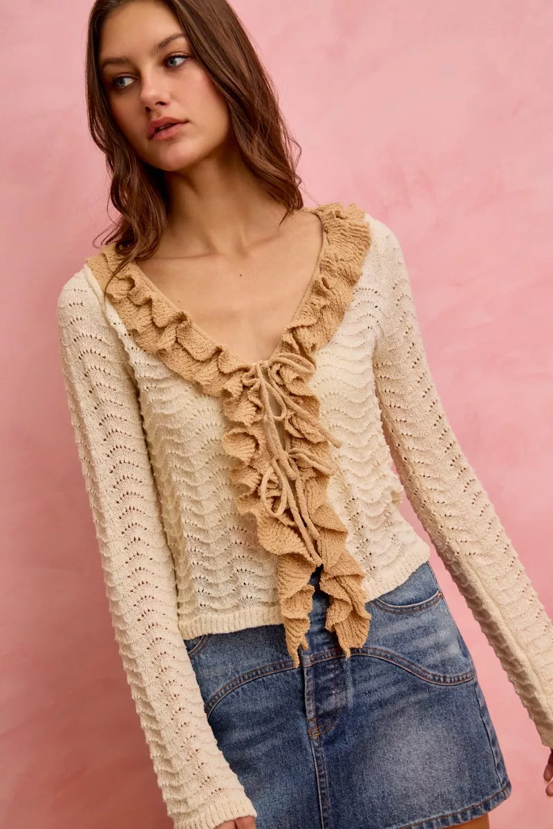 SO ME Pointelle Texture Lightweight Sweater Cardigan - Image 11