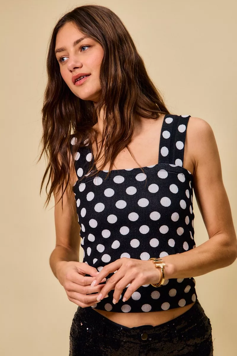 SO ME Polka Dot Knit Crop Seamless Casual Tank - Image 4