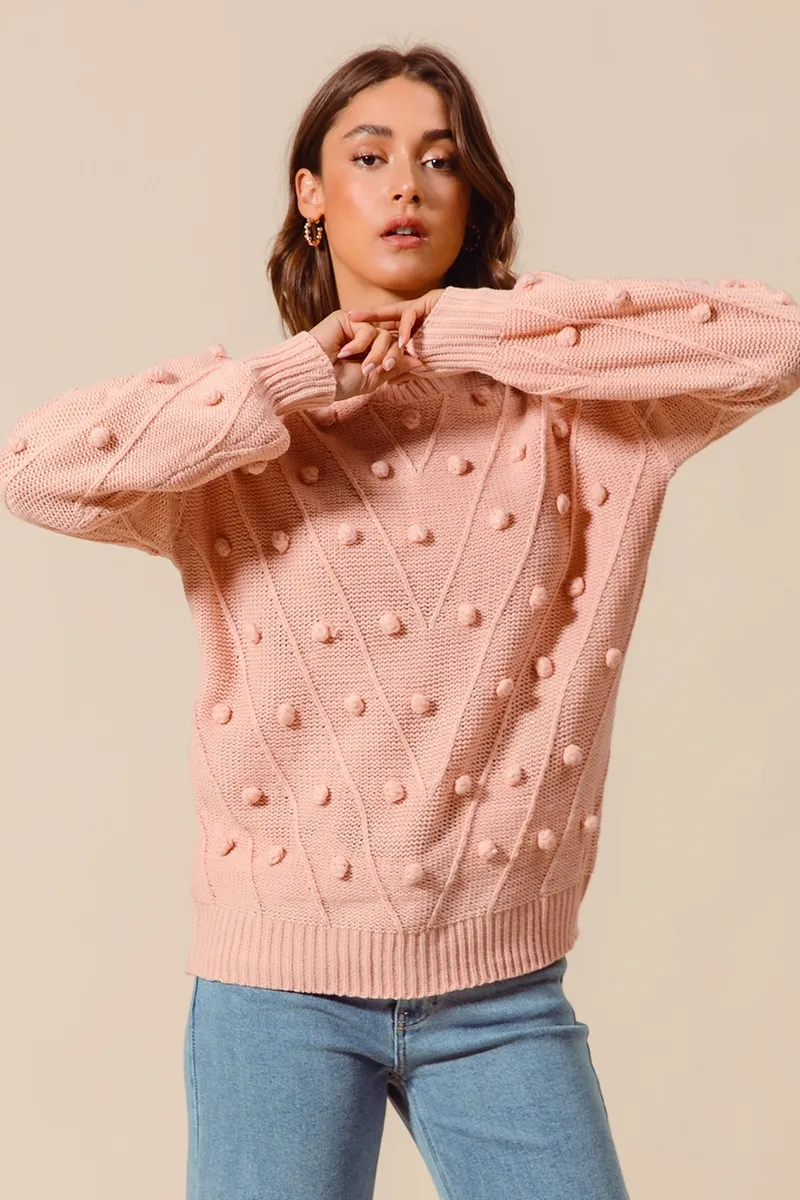 SO ME Pom Pom Textured Knit Sweater Top - Image 2