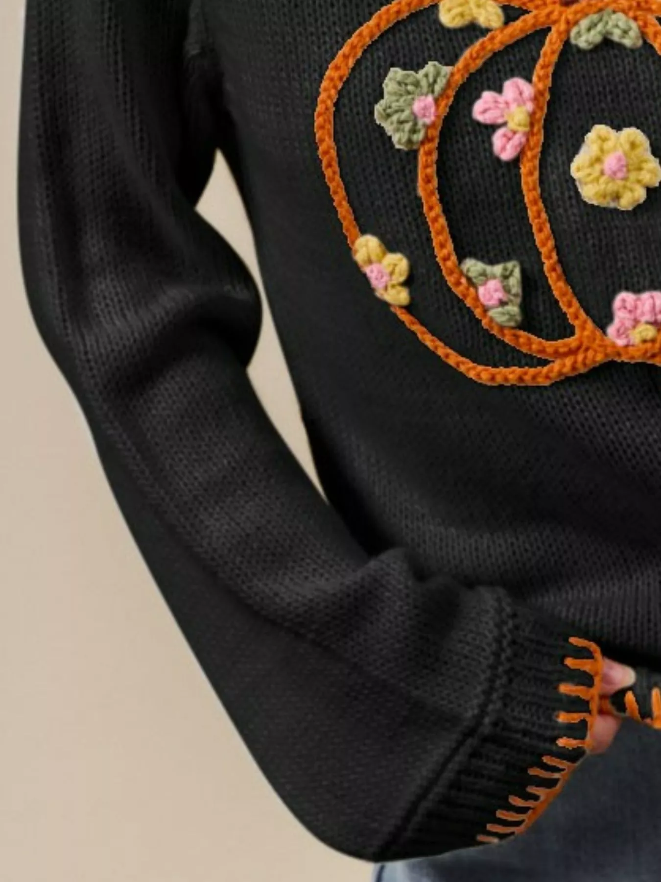 SO ME Pumpkin Floral Embroidered Thanksgiving Sweater - Image 3