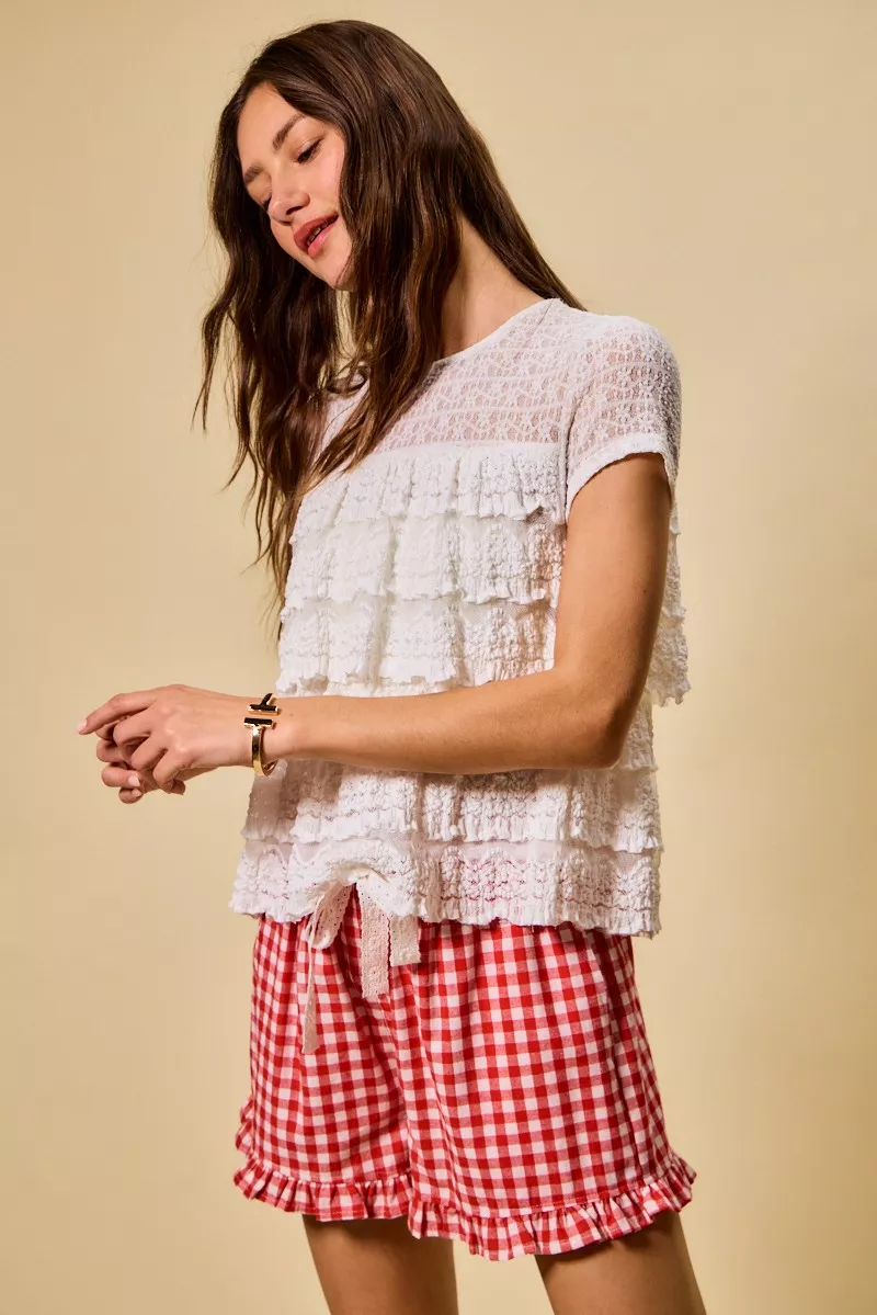 SO ME Ruffle Tiered Stretch Lace Short Sleeves Knit Top - Image 12